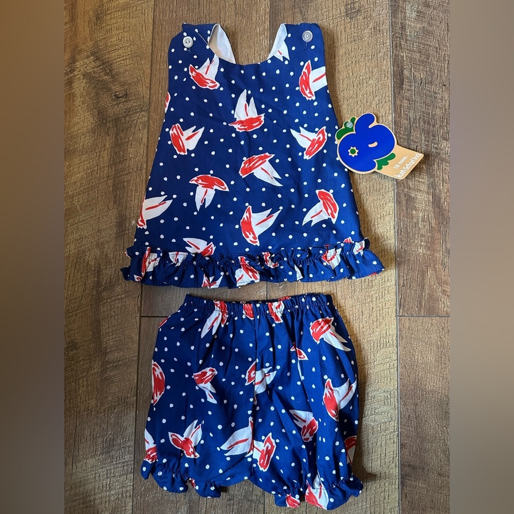 Ruth Scarf NWT VTG Sail Boats Bloomer Set Nautical 18 Months Retro Dead-stock